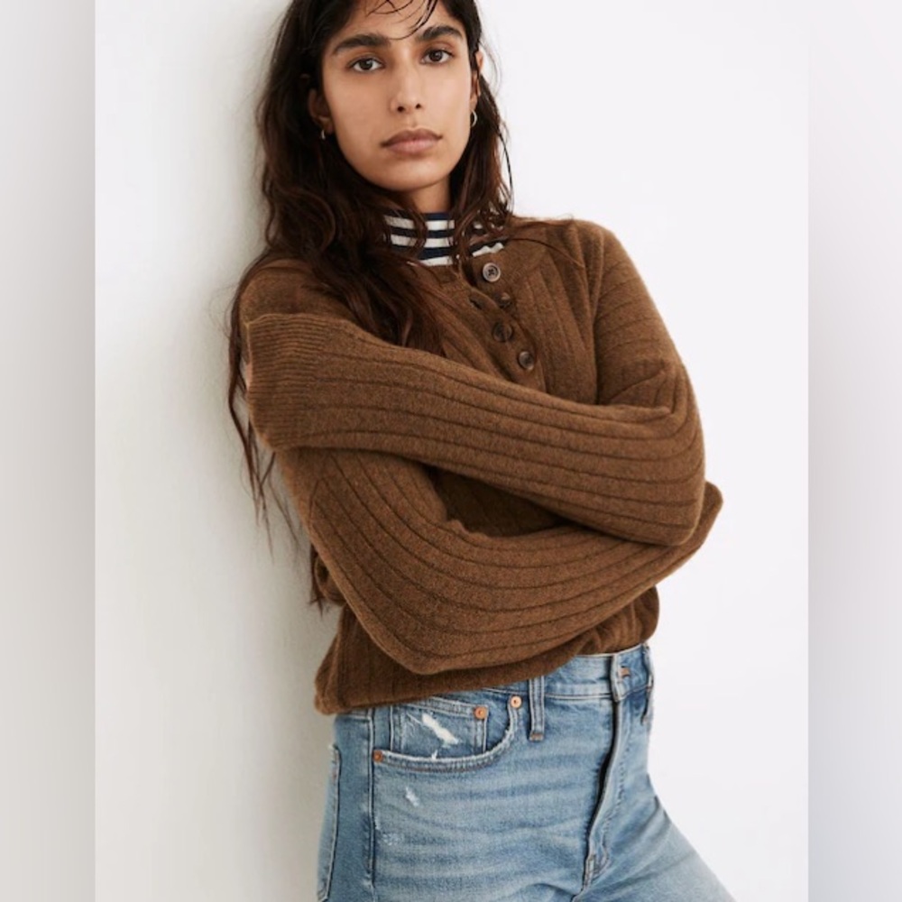 Madewell Bowden Henley Sweater in Coziest Yarn Size XS